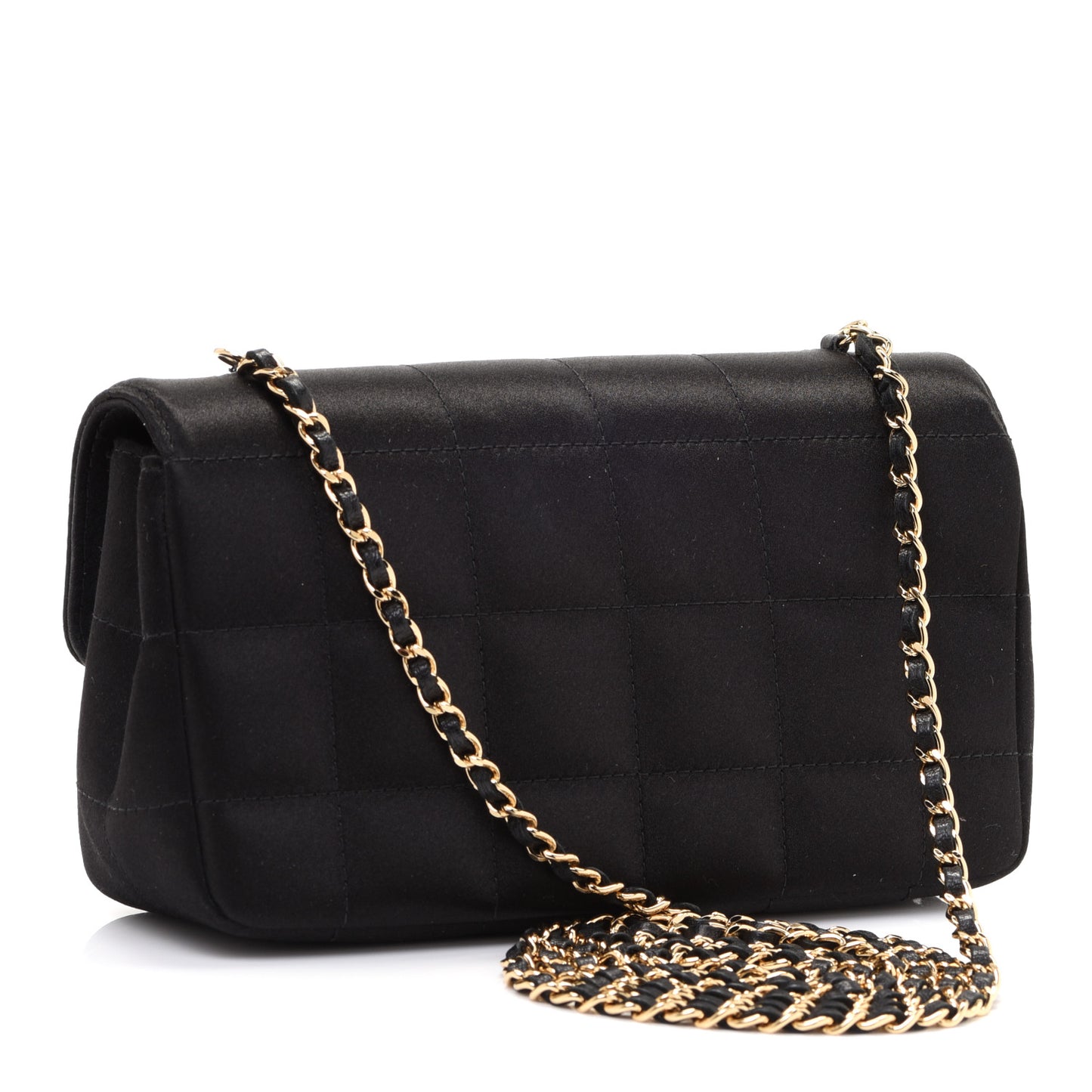 Satin Chocolate Bar Quilted Rectangular Mini Flap Black