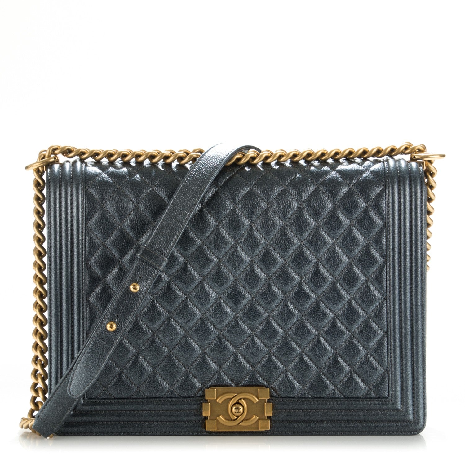 Chanel Metallic Calfskin Quilted Large Boy Flap Dark Grey 1 of 8