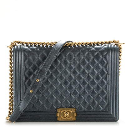 Chanel Metallic Calfskin Quilted Large Boy Flap Dark Grey 1 of 8