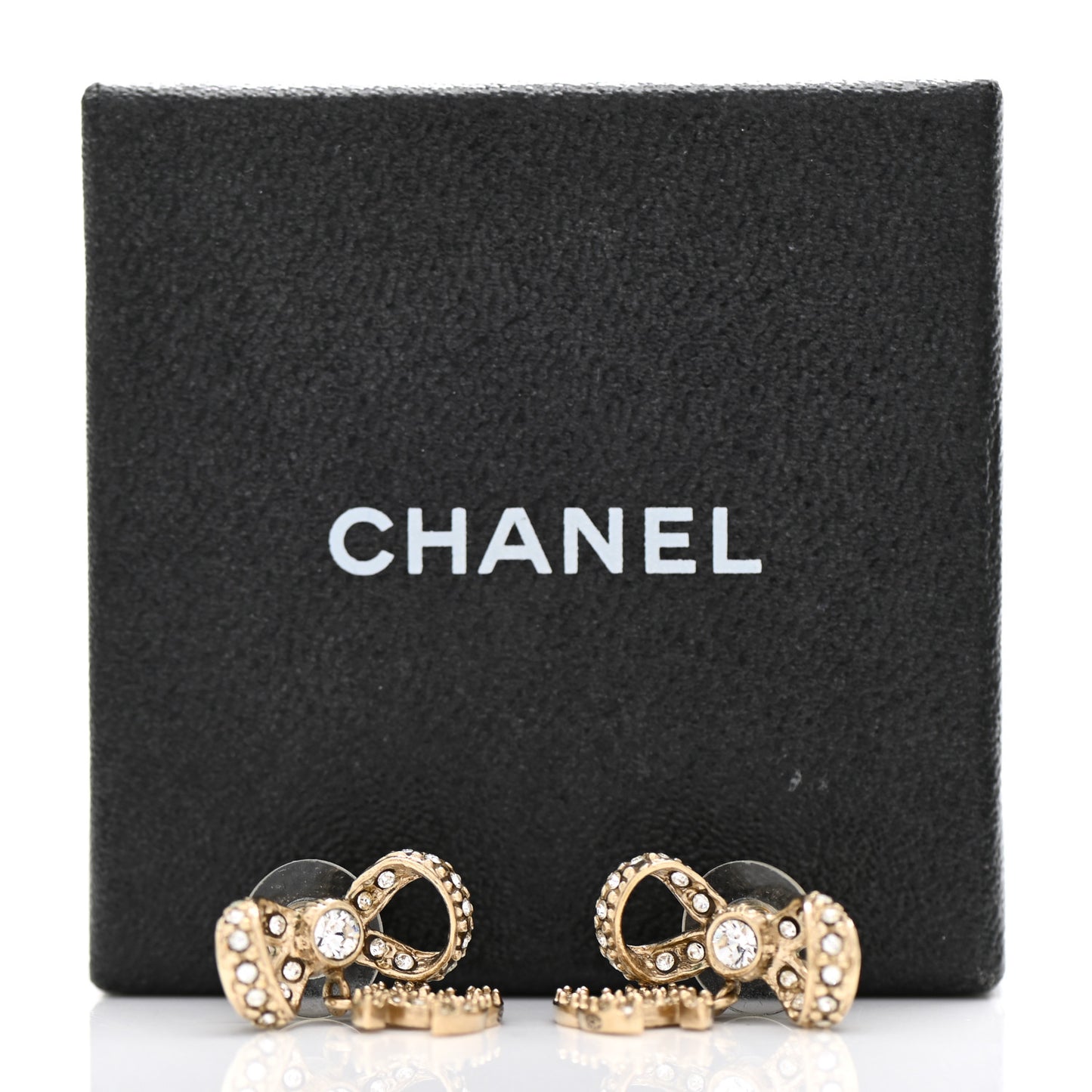 Crystal CC Bow Drop Earrings Gold