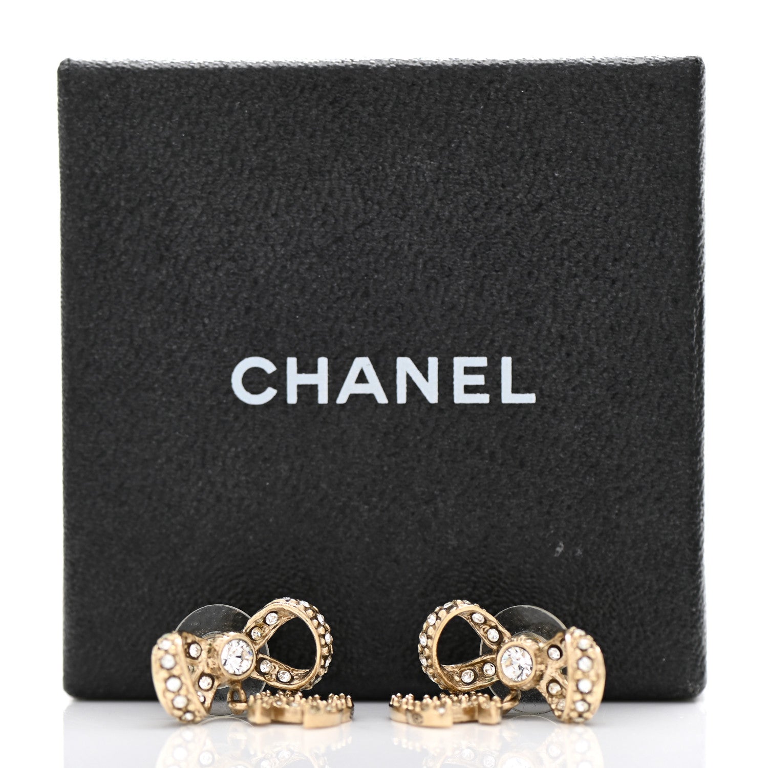 Chanel Crystal CC Bow Drop Earrings Gold 5 of 5