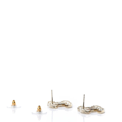 Chanel Pearl Crystal Sparkling Pearls CC Earrings Light Gold 3 of 5