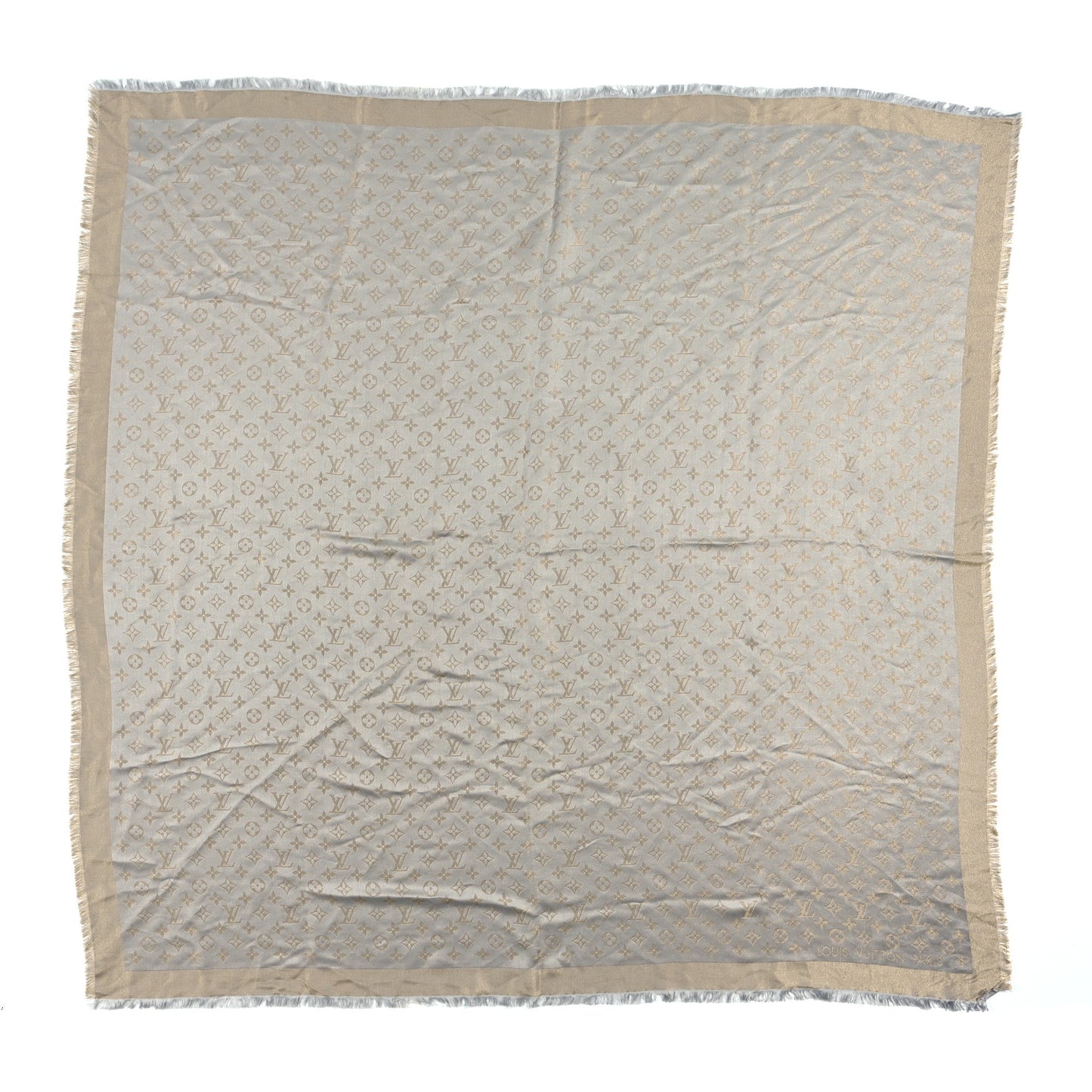 Silk Lurex Wool Monogram Shine Shawl Greige