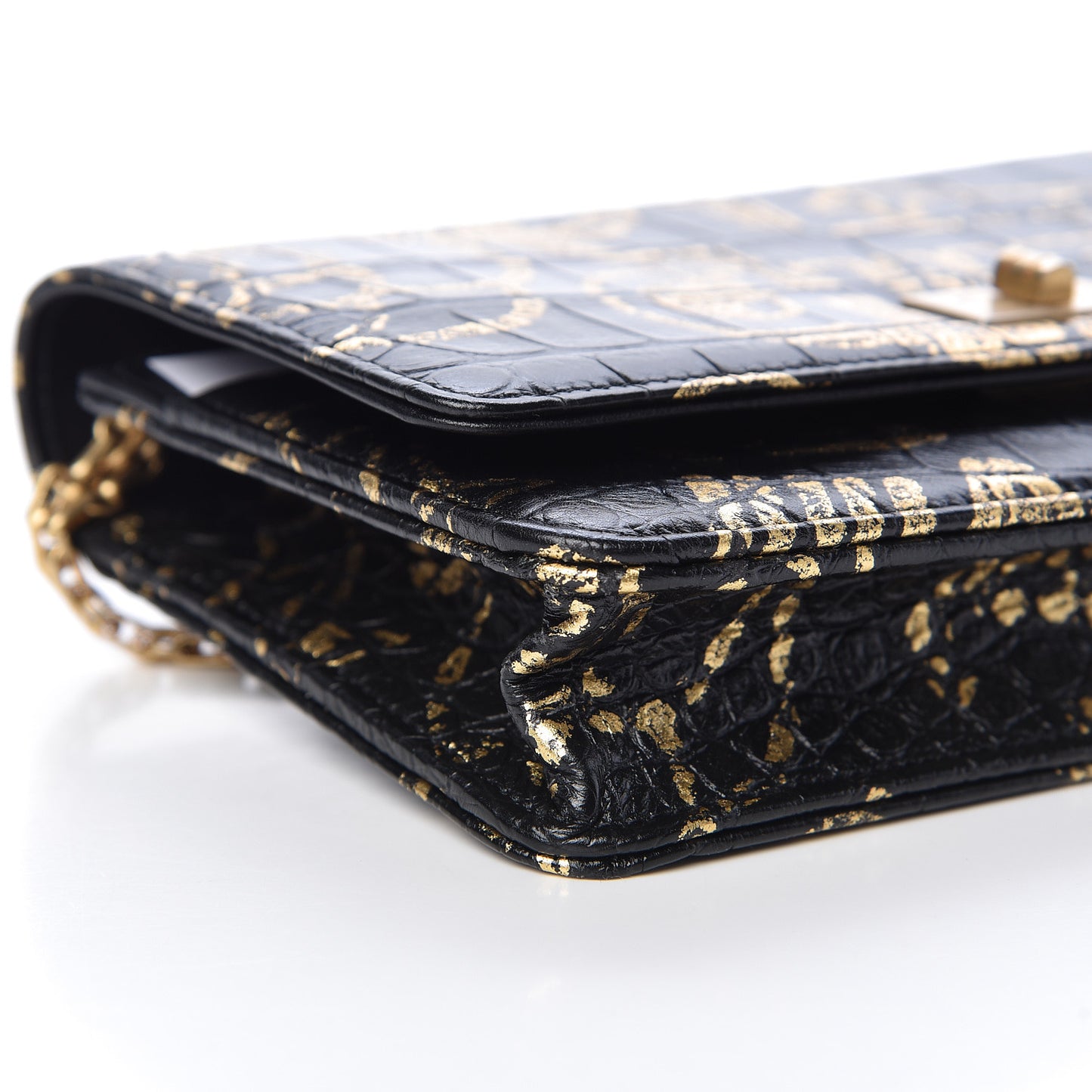 Calfskin Crocodile Embossed Graffiti 2.55 Cocodile Reissue Wallet On Chain WOC Black Gold