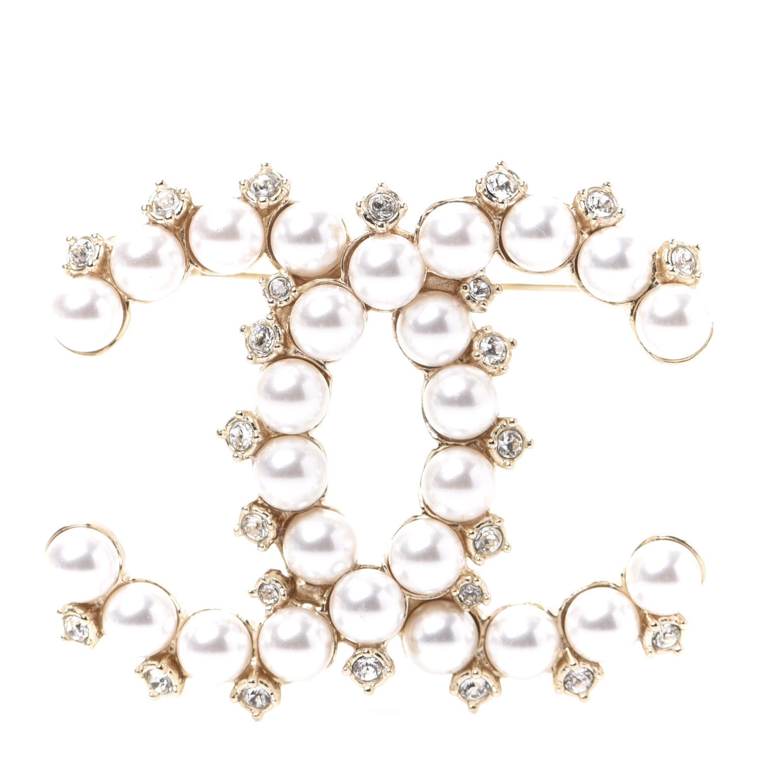 Chanel Pearl Crystal CC Brooch Gold 1 of 5