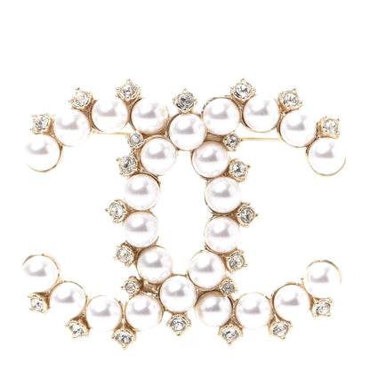 Chanel Pearl Crystal CC Brooch Gold 1 of 5