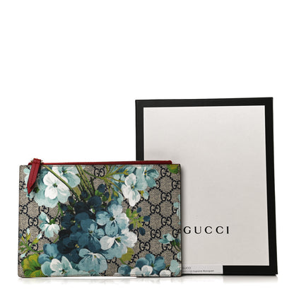 Gucci GG Supreme Monogram Blooms Small Zip Pouch Beige Blue Hibiscus Red 10 of 10