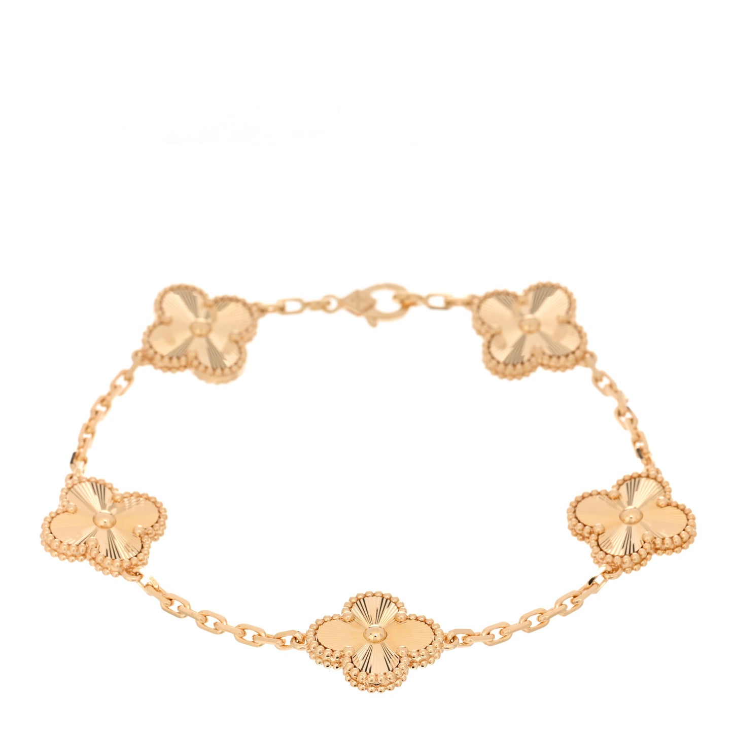 18K Yellow Gold 5 Motifs Guilloche Vintage Alhambra Bracelet