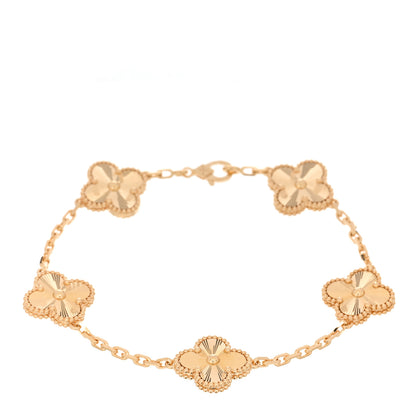 Van Cleef & Arpels 18K Yellow Gold 5 Motifs Guilloche Vintage Alhambra Bracelet 1 of 3