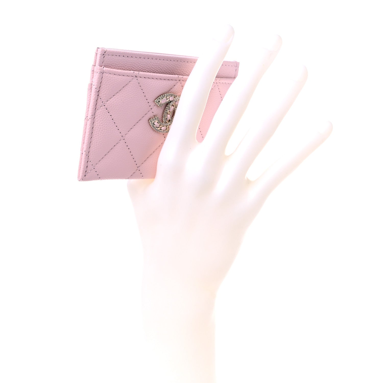 Chanel Caviar Quilted Crystal Card Holder Pink 2 of 8