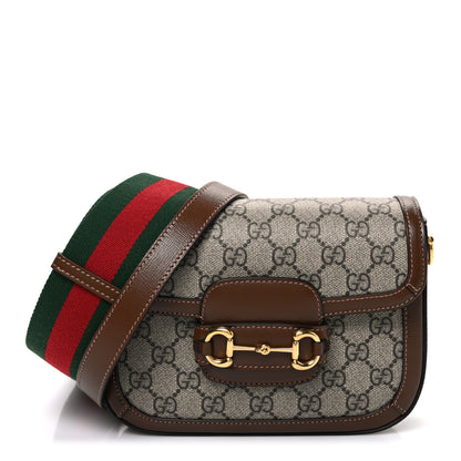 Gucci GG Supreme Monogram Web Mini Horsebit 1955 Shoulder Bag Beige Brown Sugar 1 of 10