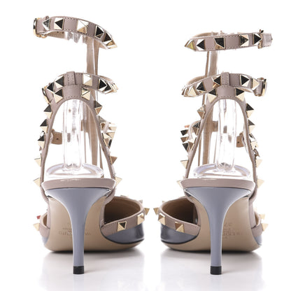 Valentino Garavani Patent Rockstud Ankle Strap Low Heel Pumps 37.5 Grey Poudre 7 of 10