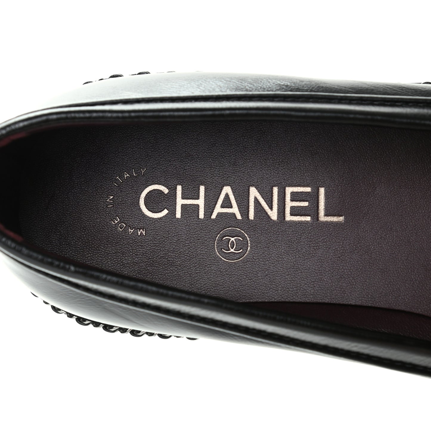 Crinkled Calfskin CC Chain Mocassin Loafers 39 Black