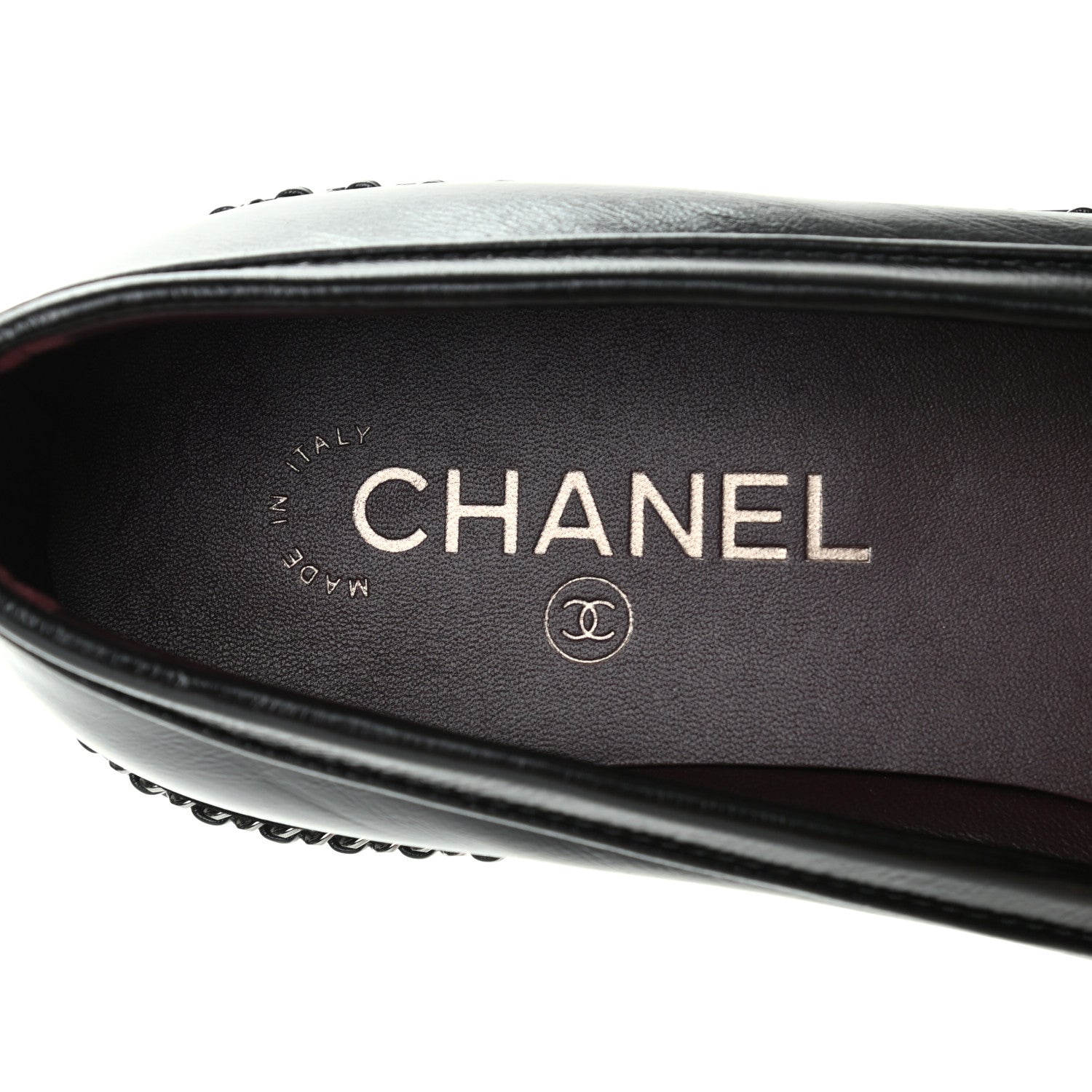 Chanel Crinkled Calfskin CC Chain Mocassin Loafers 39 Black 7 of 8