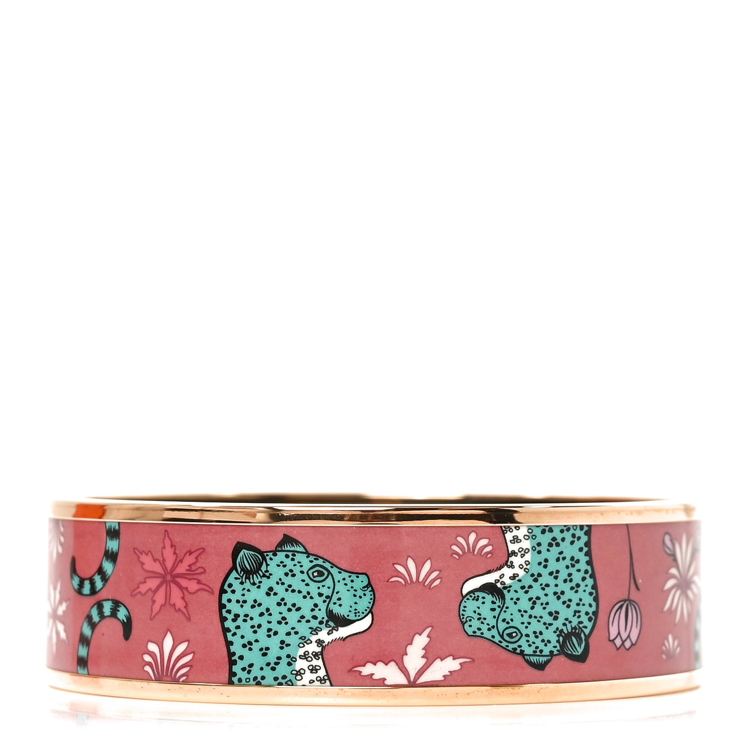 Hermes Enamel Printed Wide Les Léopards Bracelet 65 Rose Couture 1 of 6