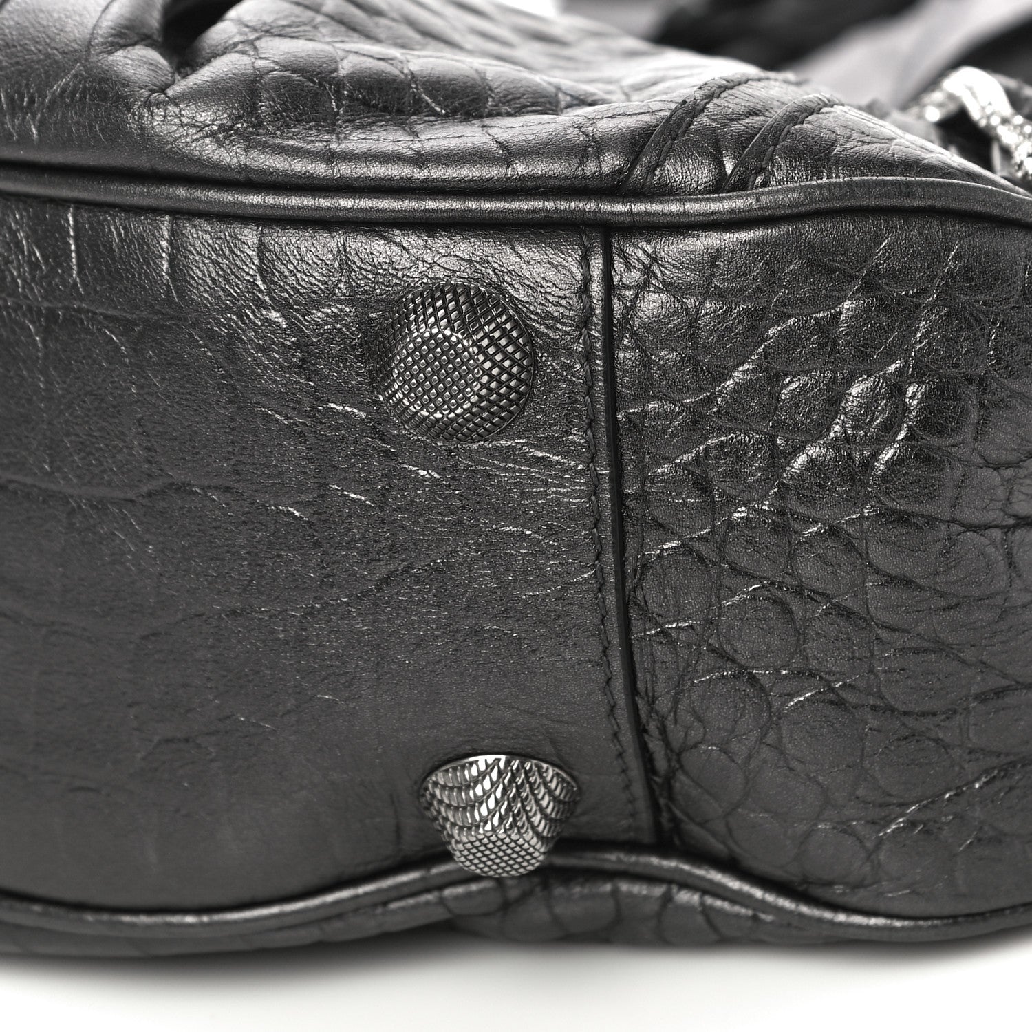 Balenciaga Metallic Calfskin Crocodile Embossed Crystal Small Le Cagole Shoulder Bag Gunmetal 11 of 12