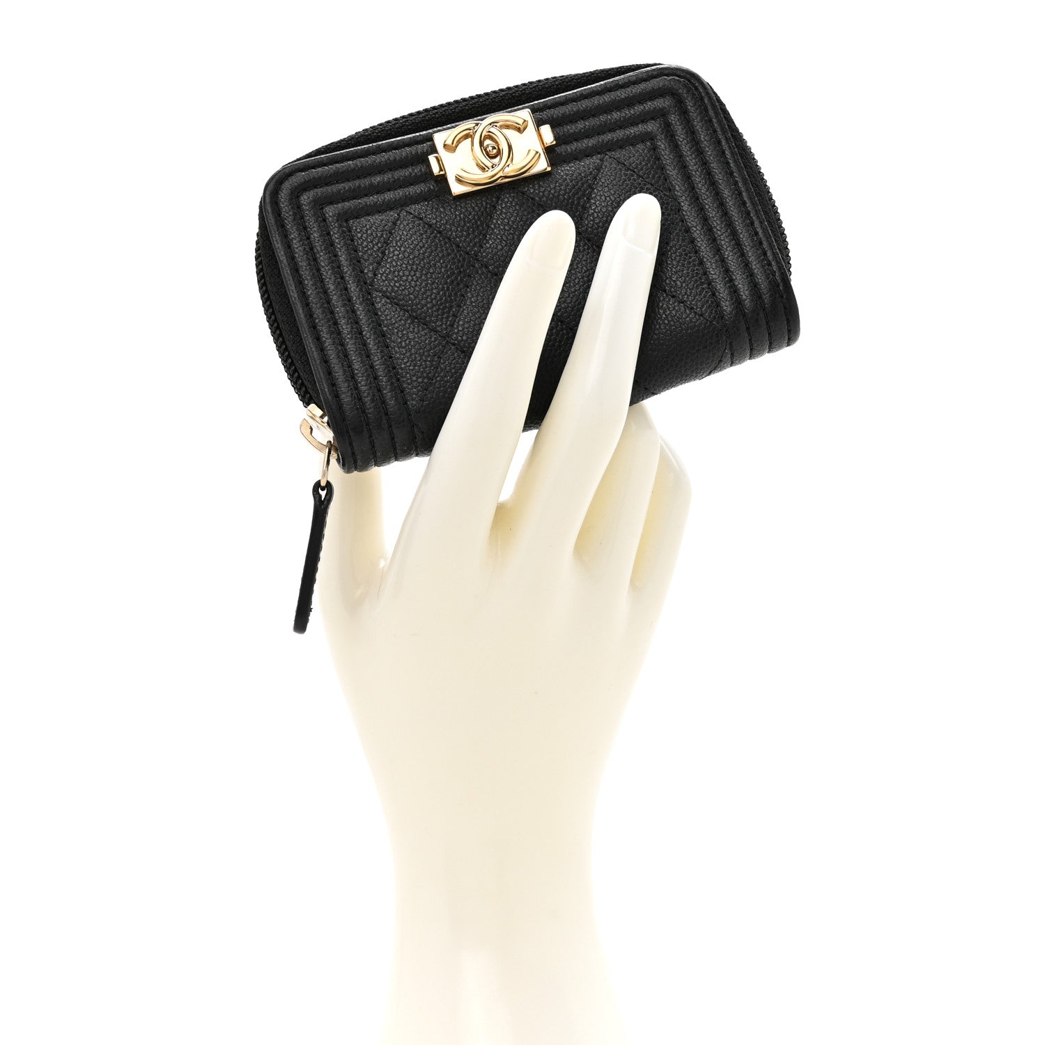 Chanel Caviar Quilted Boy Zip Around Coin Purse Wallet Black 2 of 8