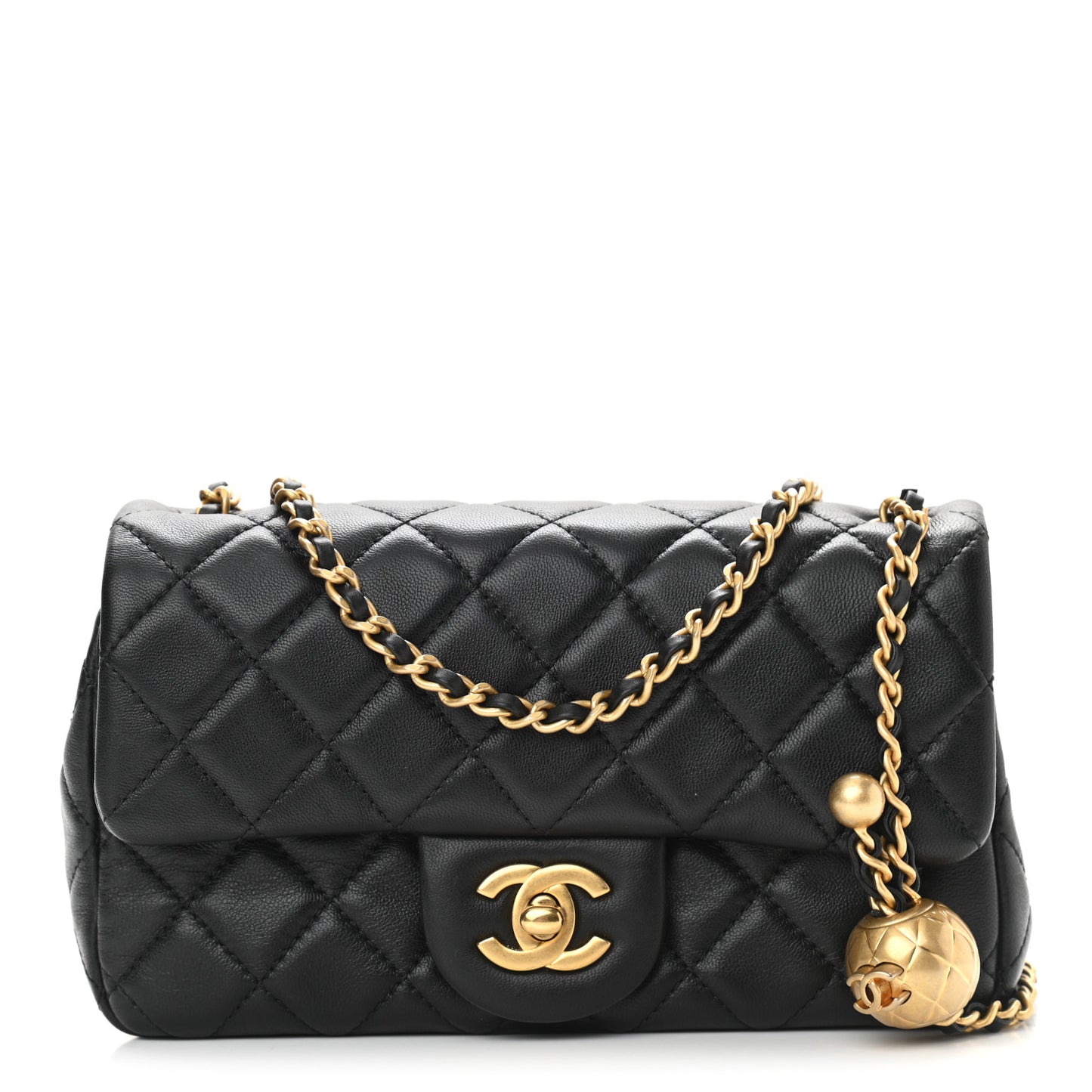 Lambskin Quilted Mini Rectangular Pearl Crush Flap Black