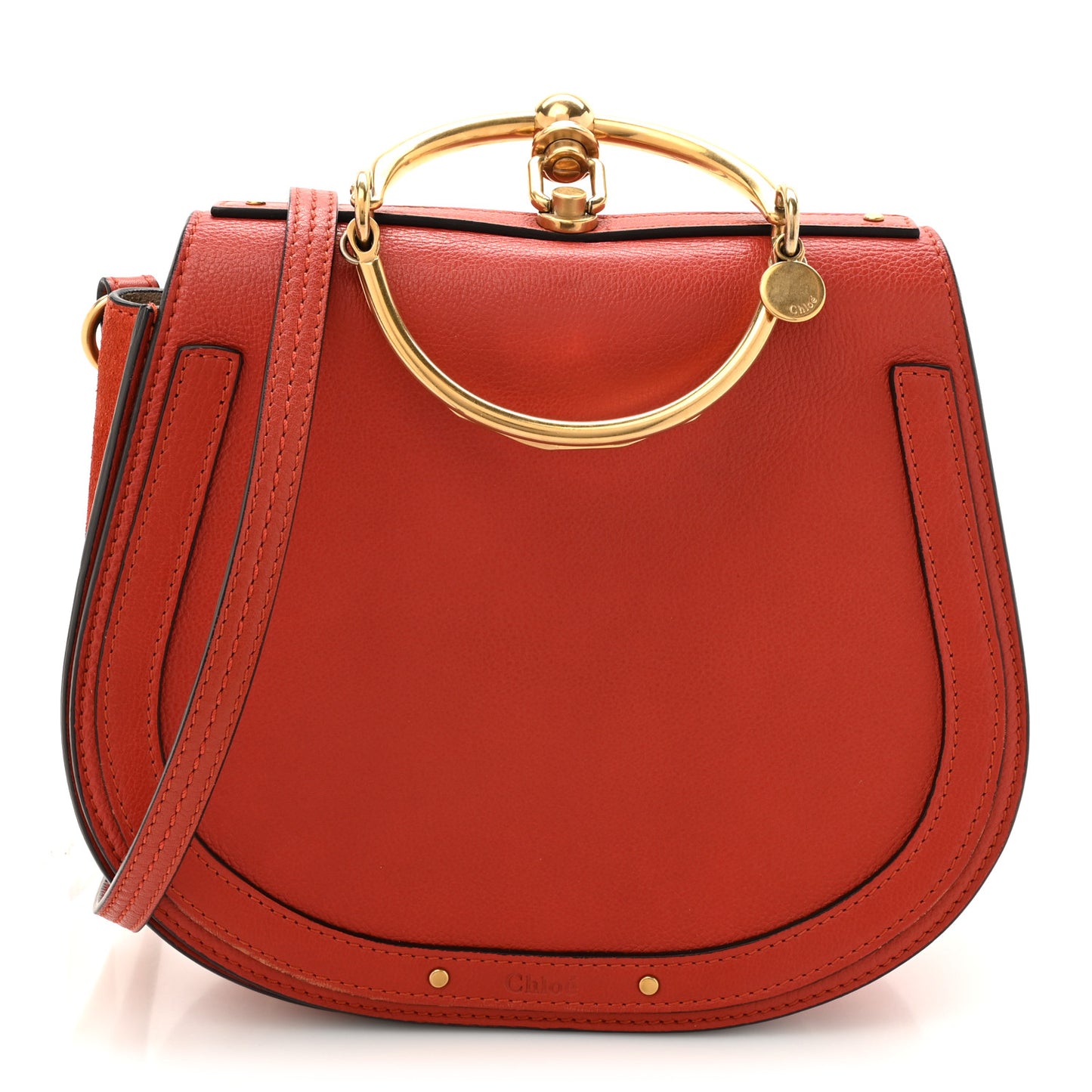 Calfskin Suede Medium Nile Bracelet Bag Earthy Red