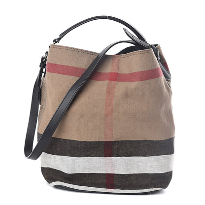 Burberry Canvas Mega Check Medium Ashby Hobo Saddle Black 1 of 10