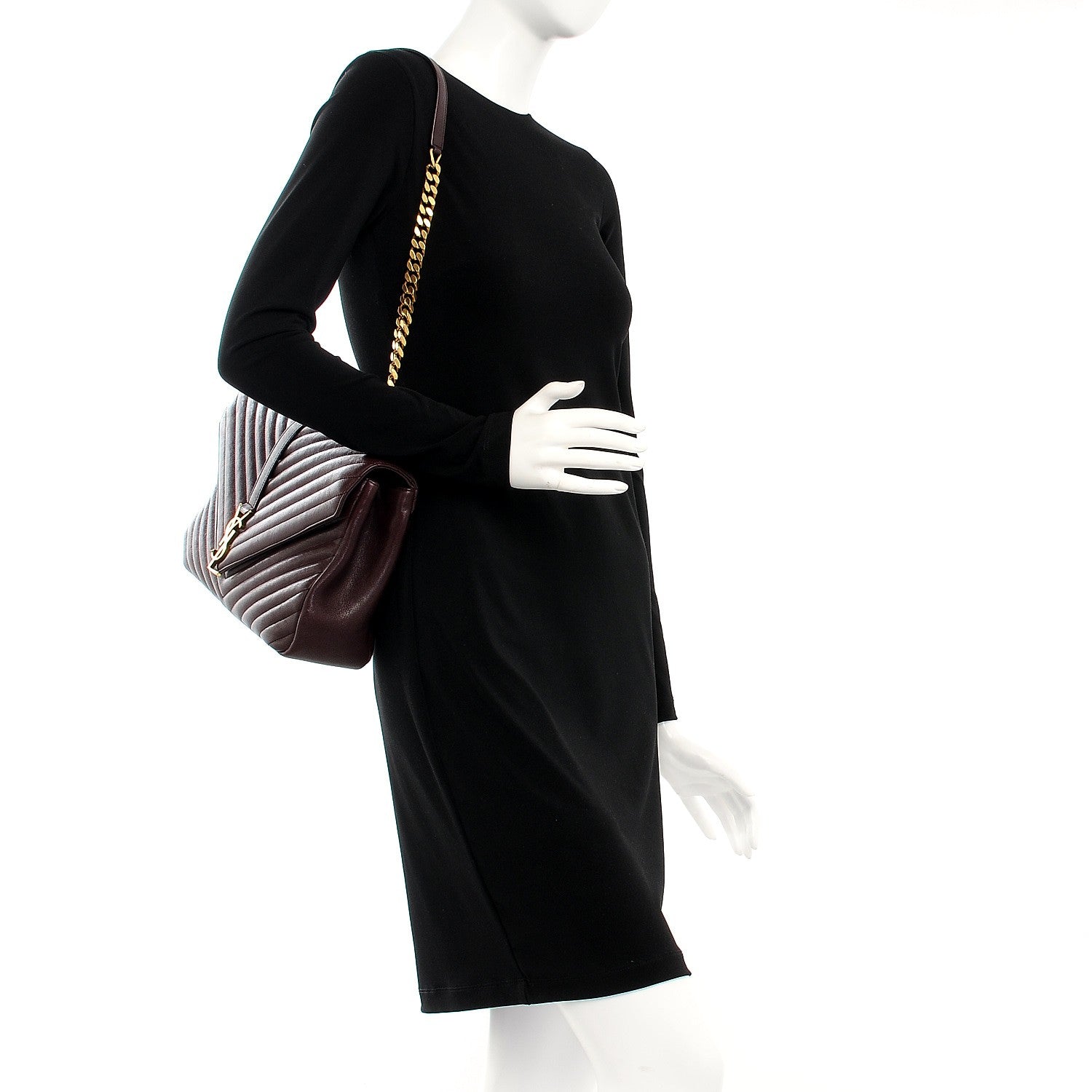 Saint Laurent Sheepskin Matelasse Chevron Monogram Large College Satchel Amaranto 2 of 10