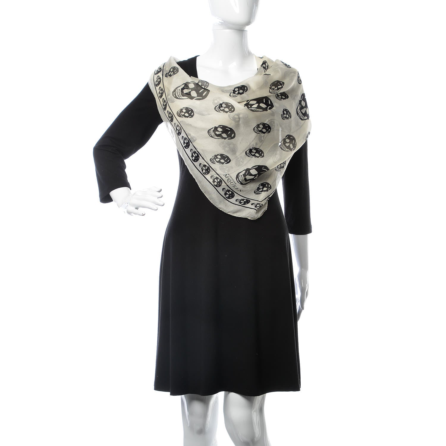 Alexander McQueen Silk Chiffon Skull Scarf Ivory Black 2 of 5