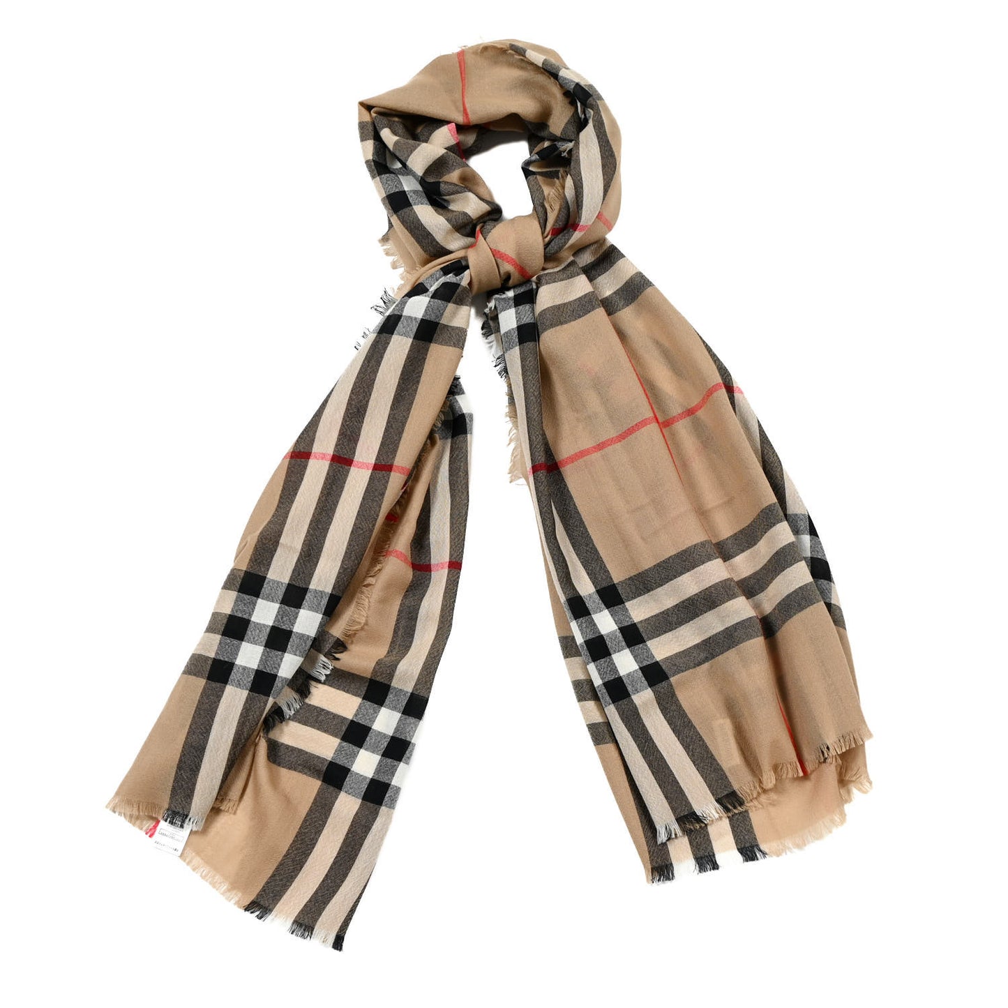 Wool Silk Gauze Giant Check Lightweight Scarf Camel