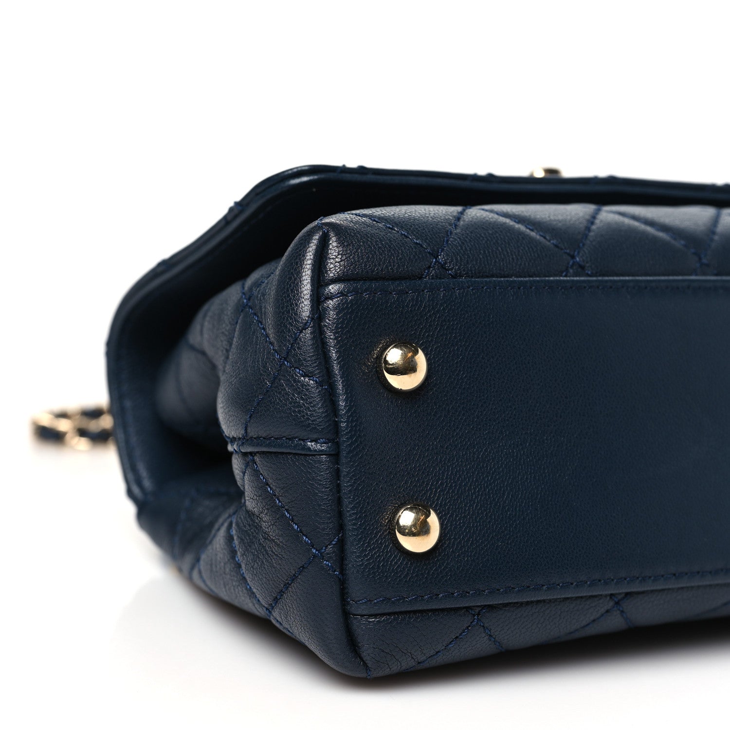 Chanel Goatskin Quilted Extra Mini Rainbow Coco Handle Flap Navy