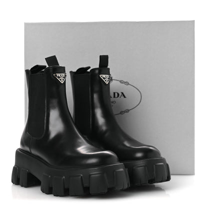 Prada Spazzolato Rois Triangle Monolith Chelsea 55mm Boots 36 Black 12 of 12