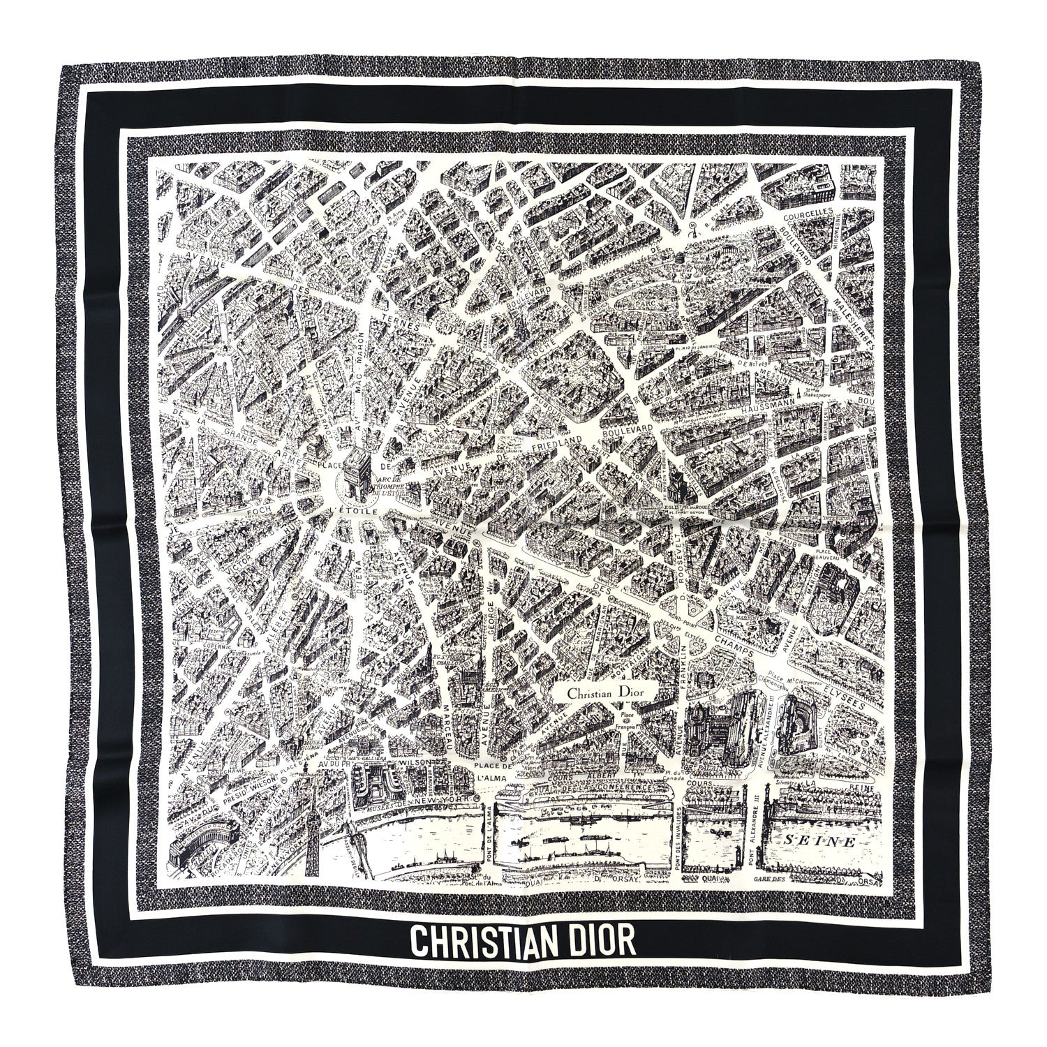 Christian Dior Silk Toile De Jouy Scarf Blue Marine 1 of 3