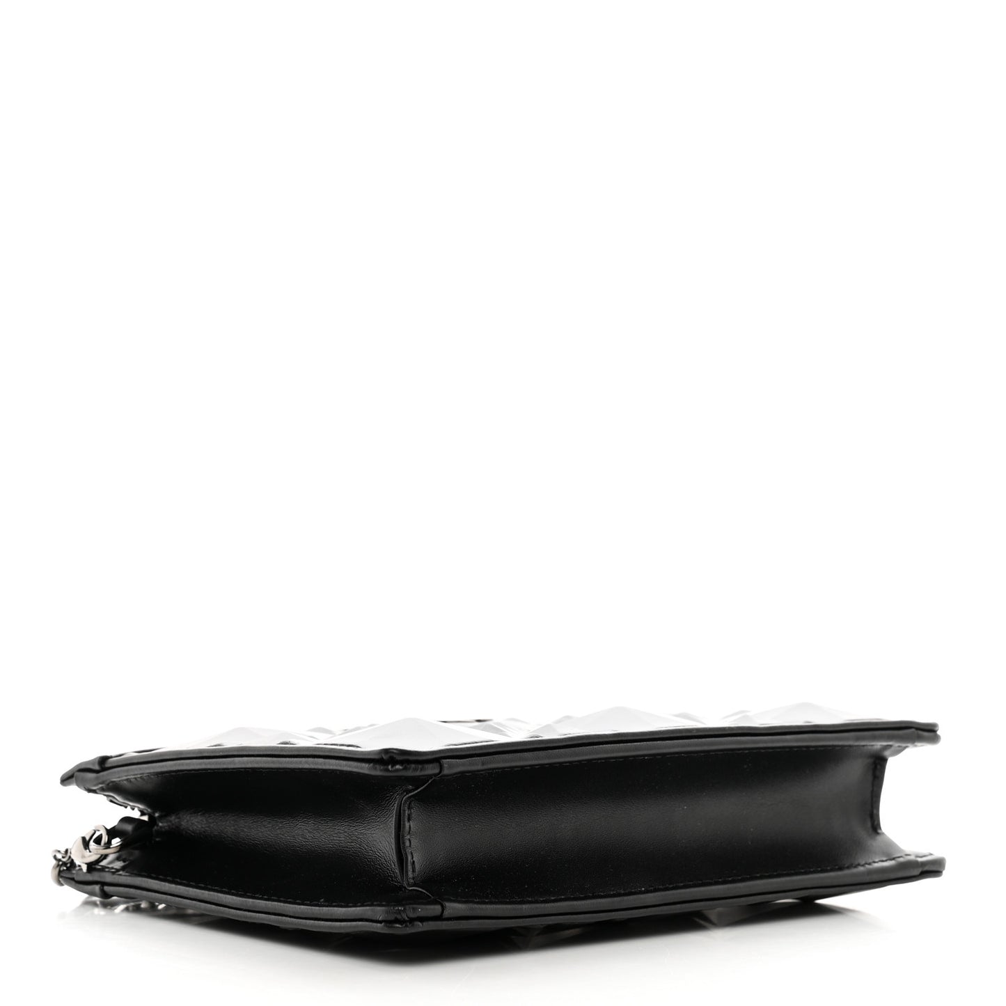 Calfskin Macrocannage Diamond Caro Zipped Pouch With Chain Black