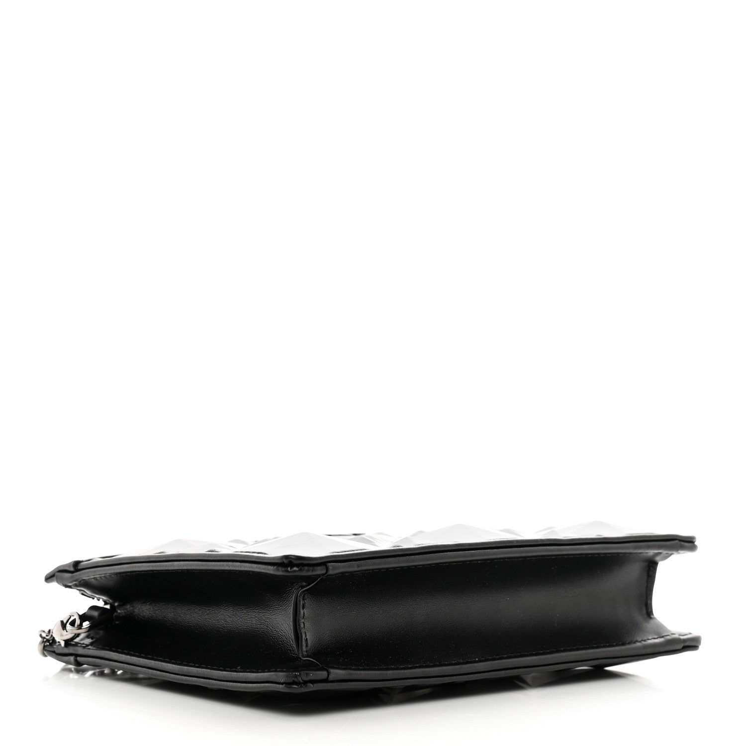 Christian Dior Calfskin Macrocannage Diamond Caro Zipped Pouch With Chain Black 4 of 9