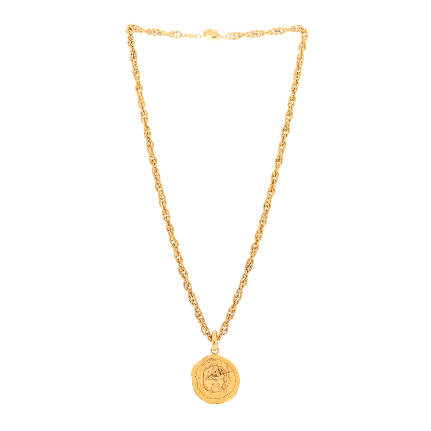 Metal Zodiac Sagittarius Medallion Chain Necklace Gold