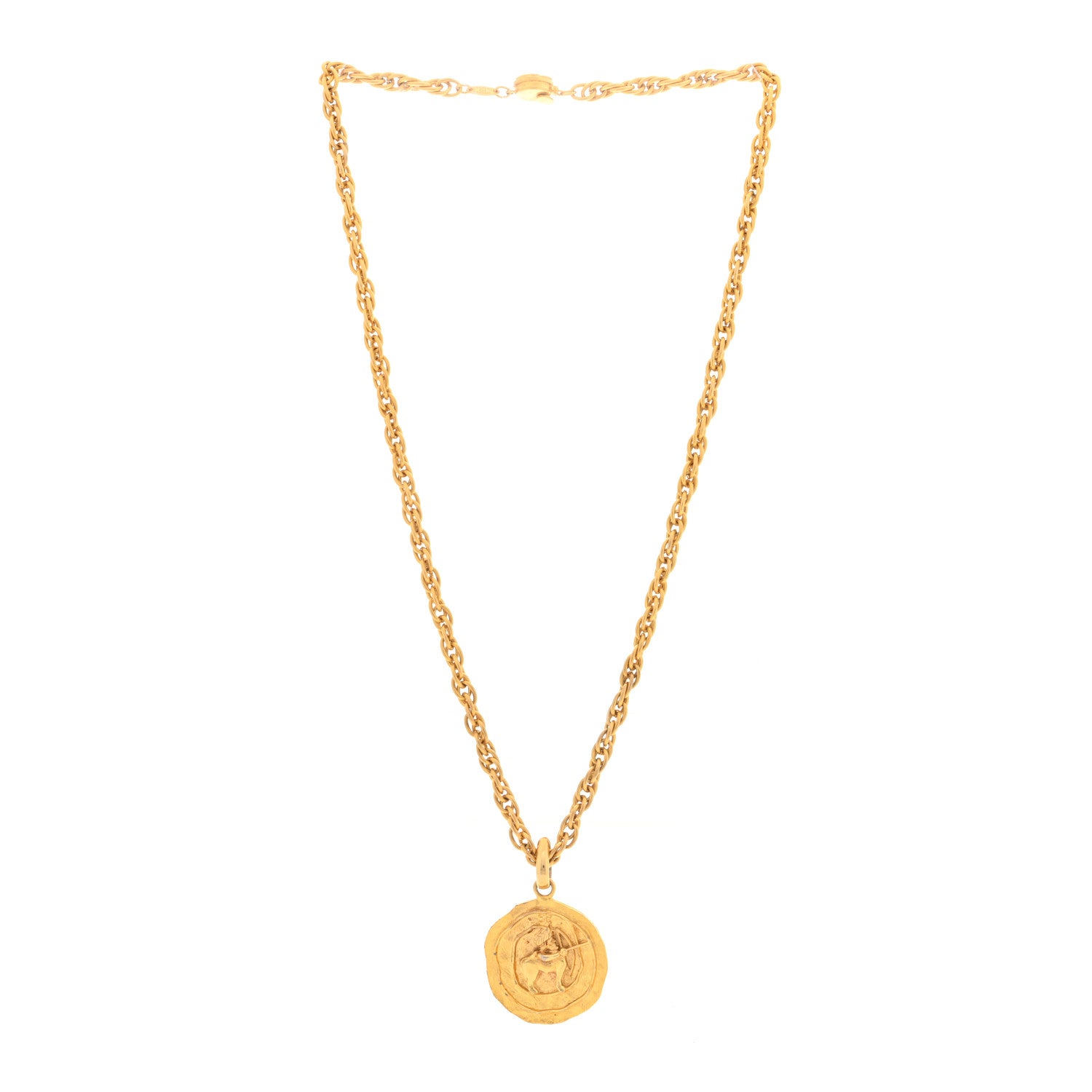 Chanel Metal Zodiac Sagittarius Medallion Chain Necklace Gold 3 of 4