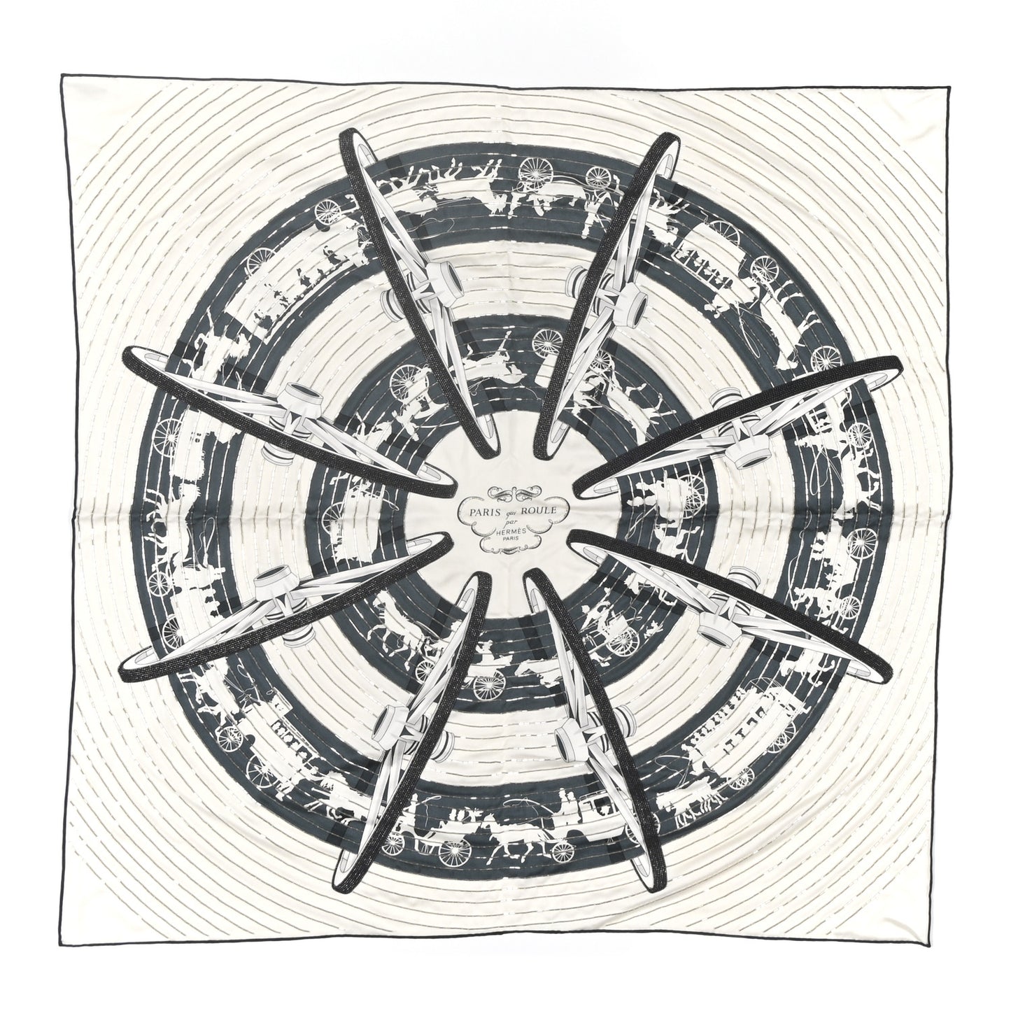 Silk Embroidered Paris Qui Roule Scarf 70  Ivoire Adoise