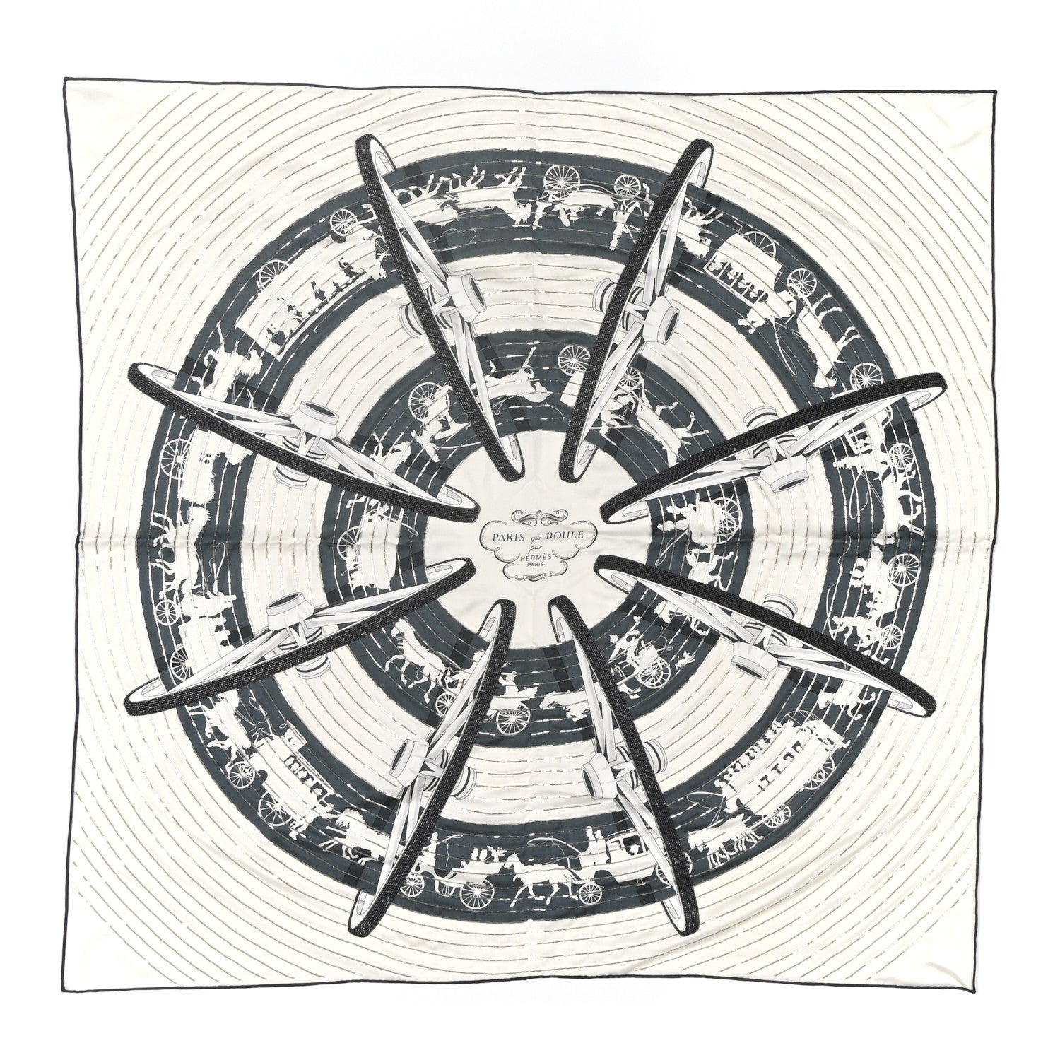 Hermes Silk Embroidered Paris Qui Roule Scarf 70  Ivoire Adoise 1 of 4