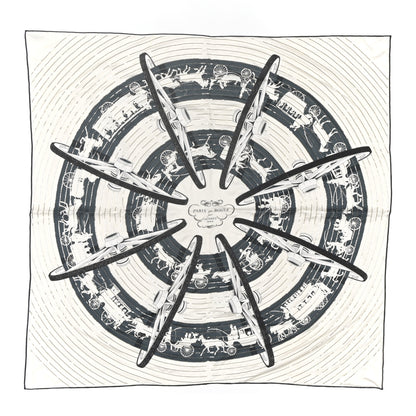 Hermes Silk Embroidered Paris Qui Roule Scarf 70  Ivoire Adoise 1 of 4