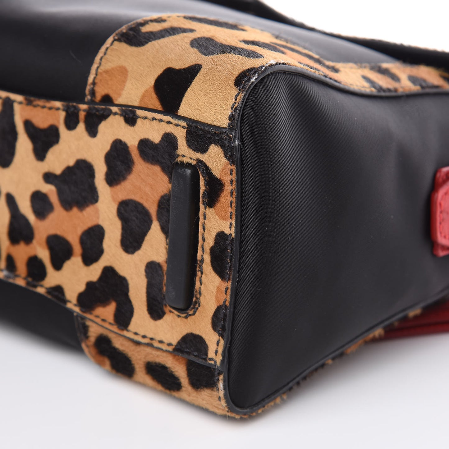 Tessuto Cavallino Ostrich Leopard Print Tote Black Miele Rosso