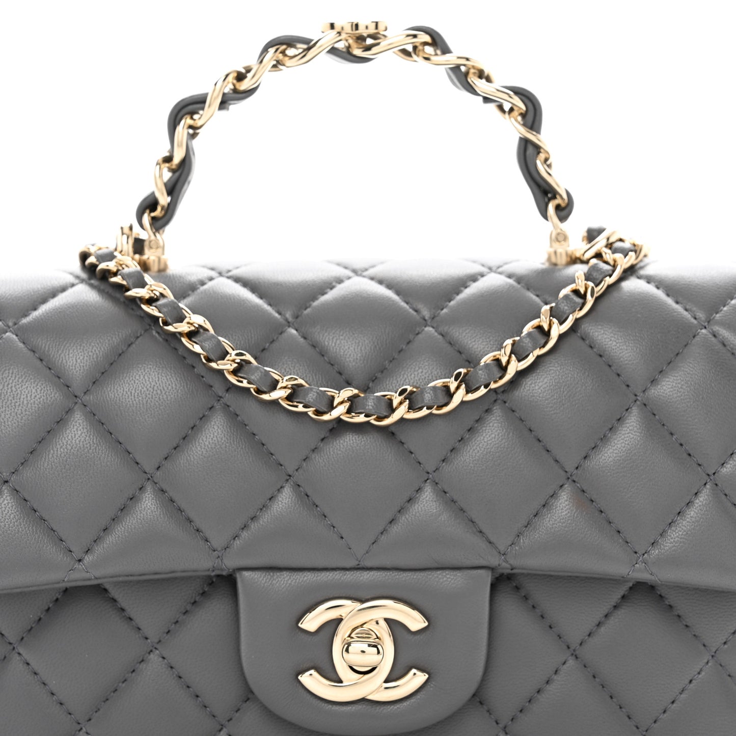 Lambskin Quilted Mini Chain Top Handle Rectangular Flap Grey