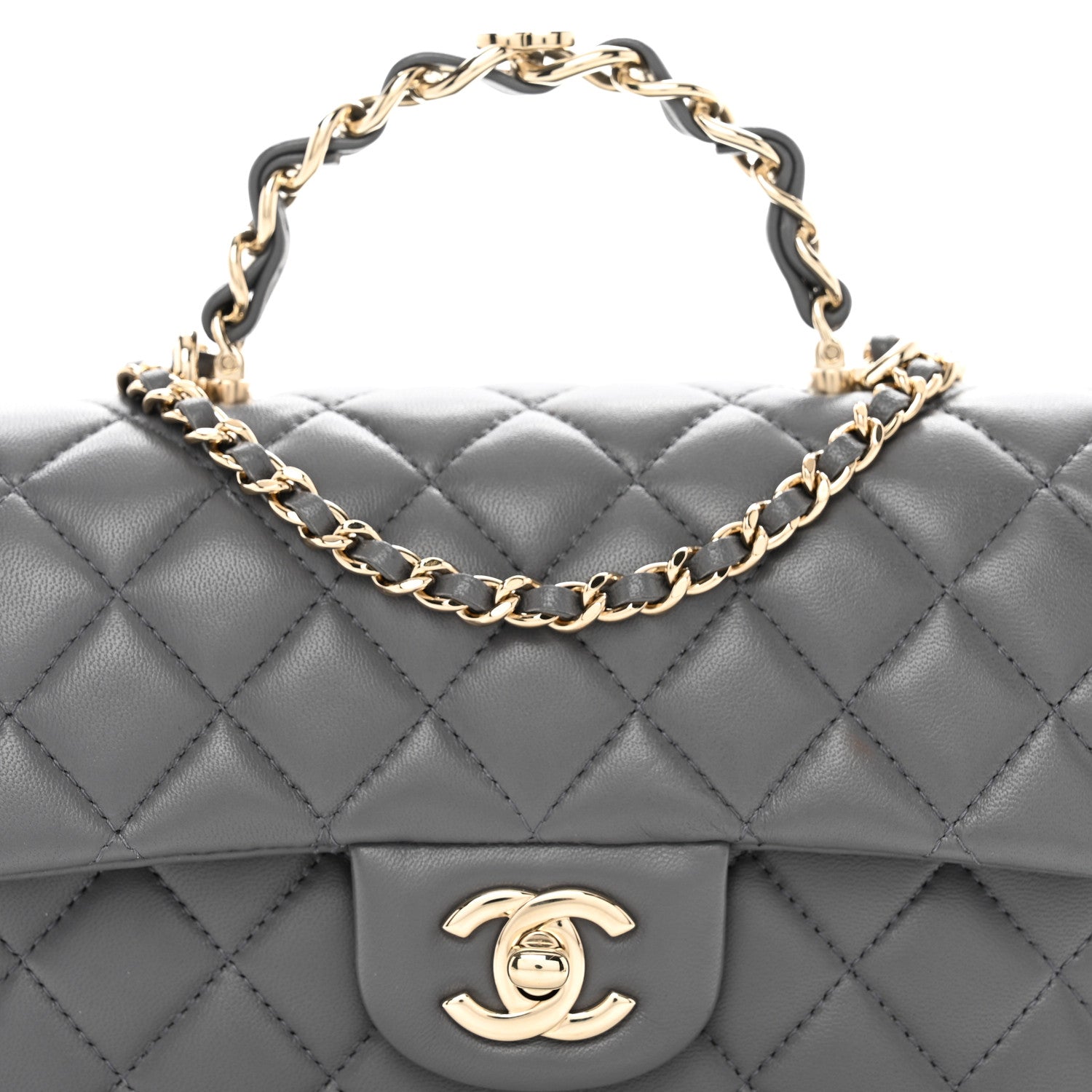 Chanel Lambskin Quilted Mini Chain Top Handle Rectangular Flap Grey 4 of 9