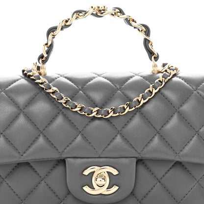 Chanel Lambskin Quilted Mini Chain Top Handle Rectangular Flap Grey 4 of 9