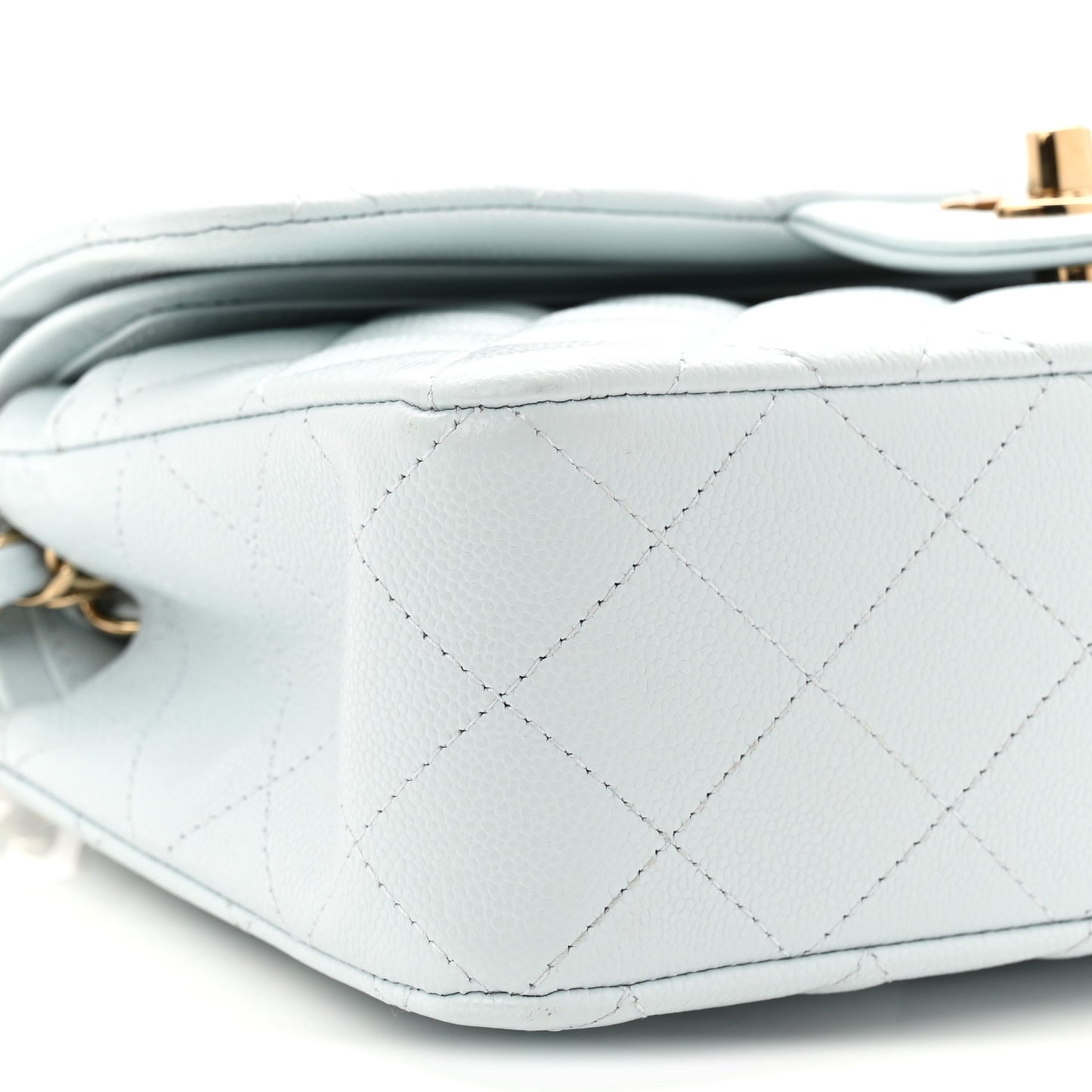 Caviar Quilted Small Double Flap Light Blue