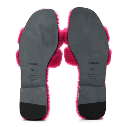 Hermes Woolskin Oran Sandals 38 Rose Fuchsia 5 of 7