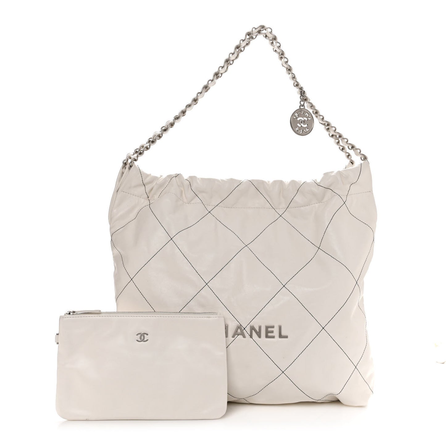 Shiny Calfskin Quilted Chanel 22 White Black