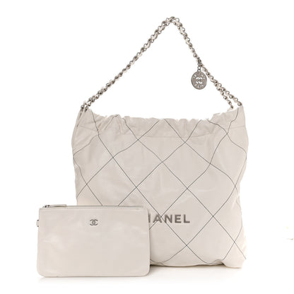 Chanel Shiny Calfskin Quilted Chanel 22 White Black 1 of 14