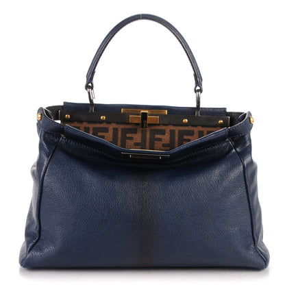 Fendi Goatskin Zucca Medium Peekaboo Iconic Satchel Blue Tobacco Black 1 of 7