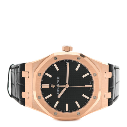 Audemars Piguet 18K Rose Gold Alligator 41mm Royal Oak Automatic Watch Black 15500OR.OO.D002CR.01 2 of 5