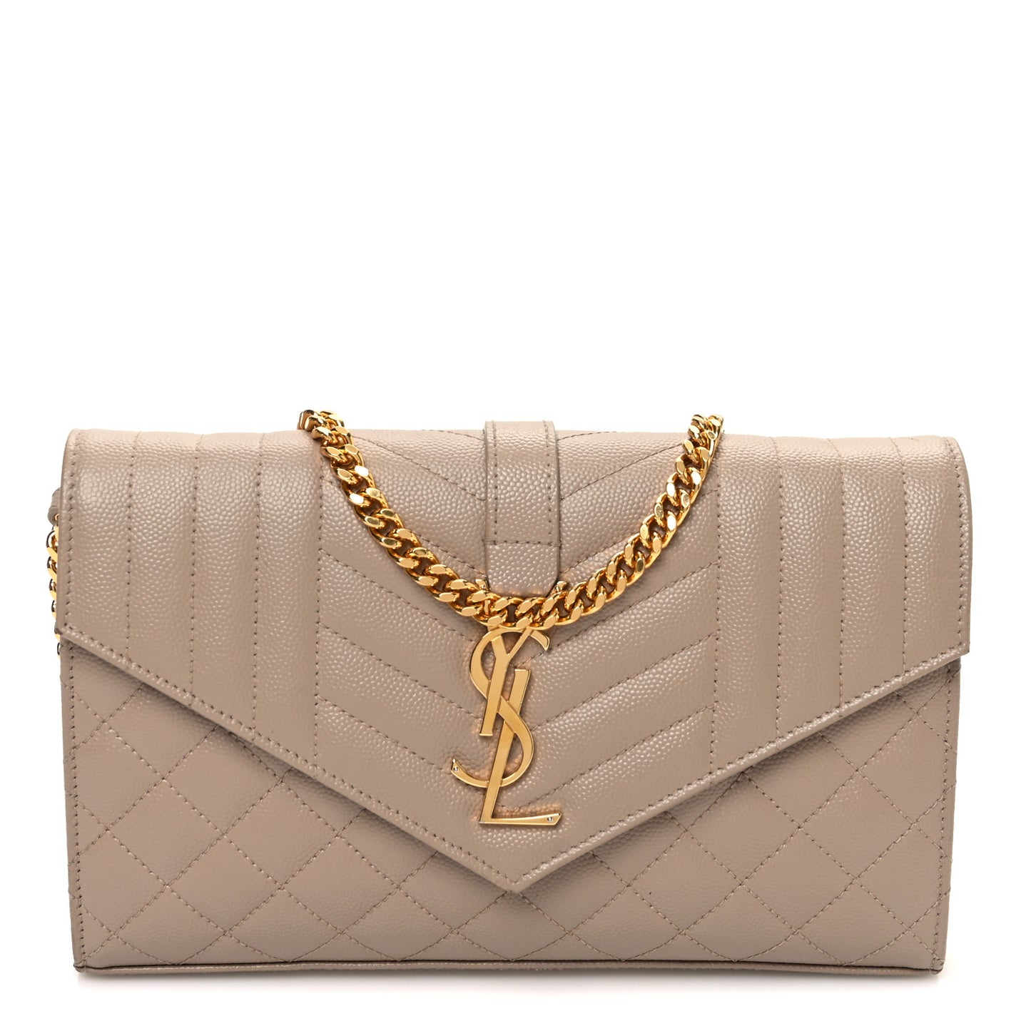 Grain De Poudre Mixed Matelasse Triquilt Monogram Chain Wallet Dark Beige