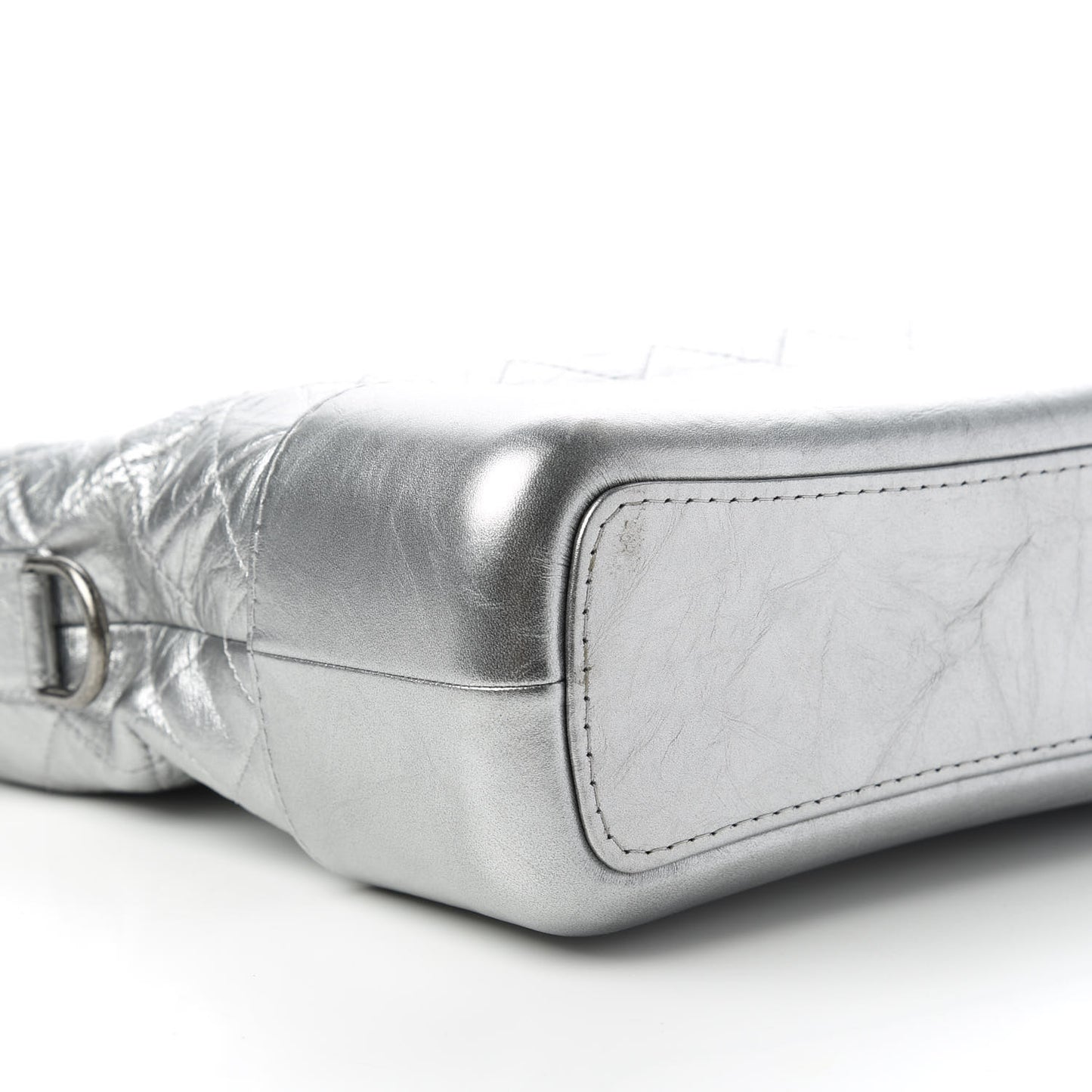 Metallic Aged Calfskin Quilted Medium Gabrielle Silver