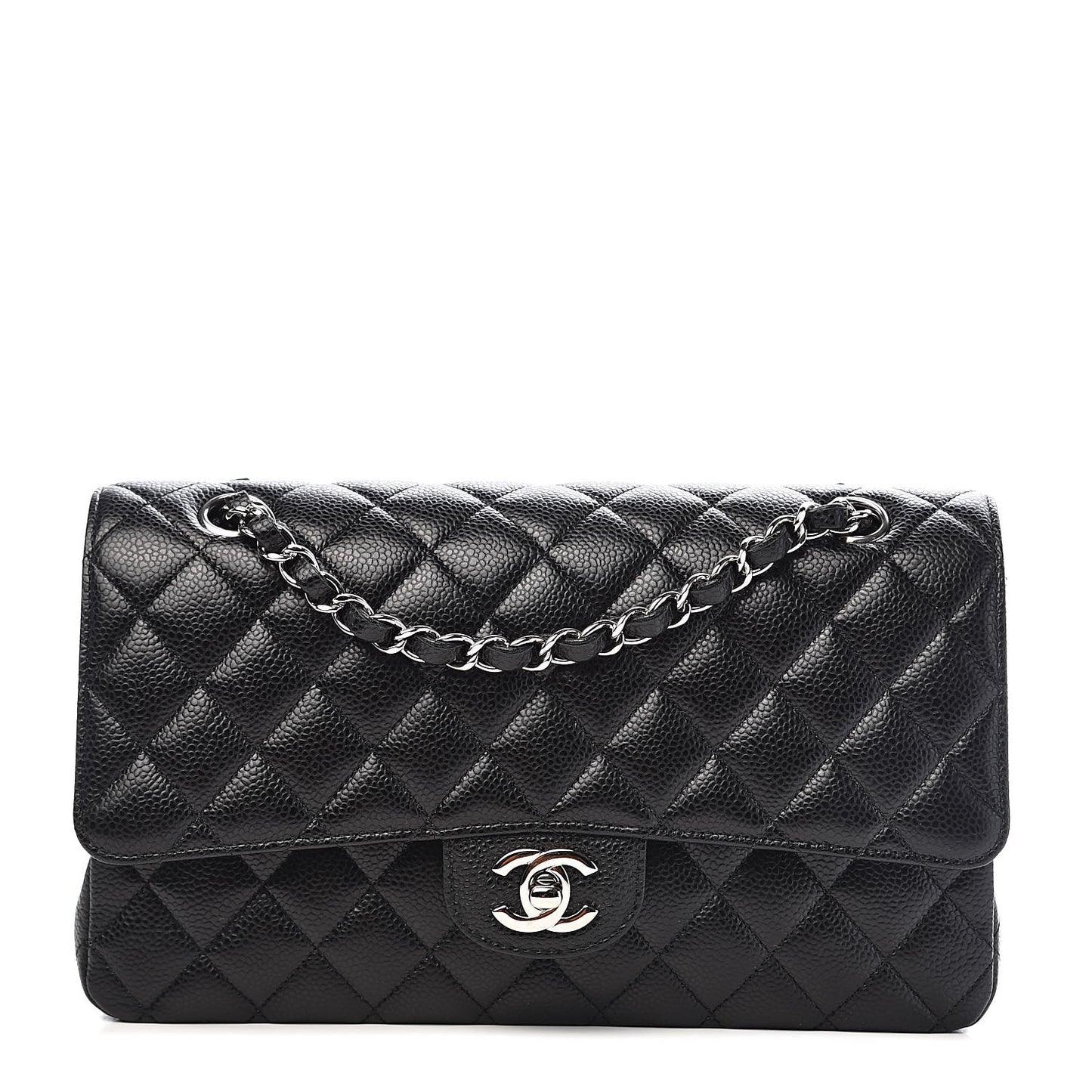 Caviar Quilted Medium Double Flap Black